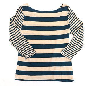 Loft Striped Shirt Top Teal White Striped Long Sleeve Pullover Women's Sz Small
